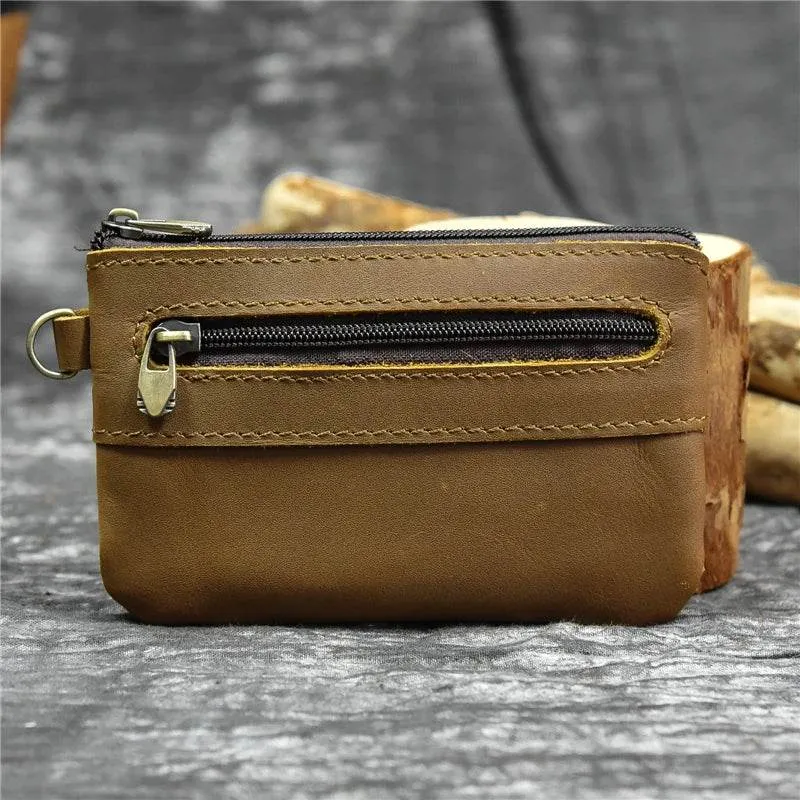 Mini Coin Purse Genuine Leather Real Cowhide Small Wallet with Key Ring