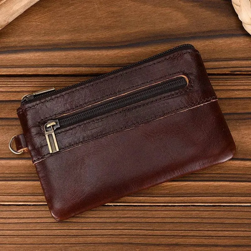 Mini Coin Purse Genuine Leather Real Cowhide Small Wallet with Key Ring