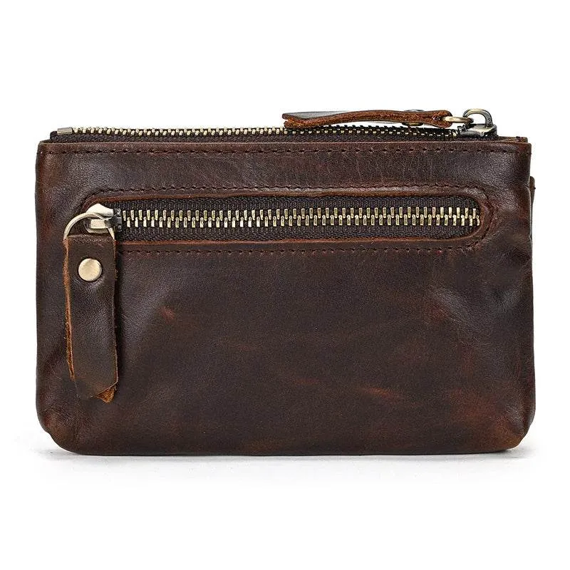 Mini Coin Purse Genuine Leather Real Cowhide Small Wallet with Key Ring