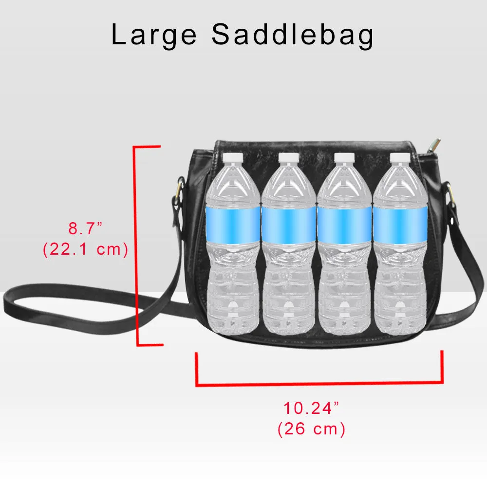 Moon Flowers Vegan Saddle Bag Purse Black and White