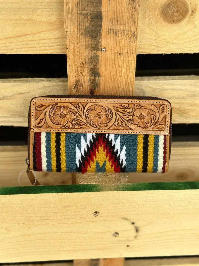 Multi Navajo Slim Wallet with Tooled Leather (TSB21B)