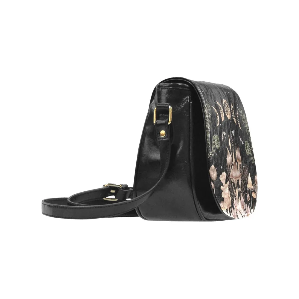 Mushrooms Moon Phases Neutrals Saddle Bag Purse