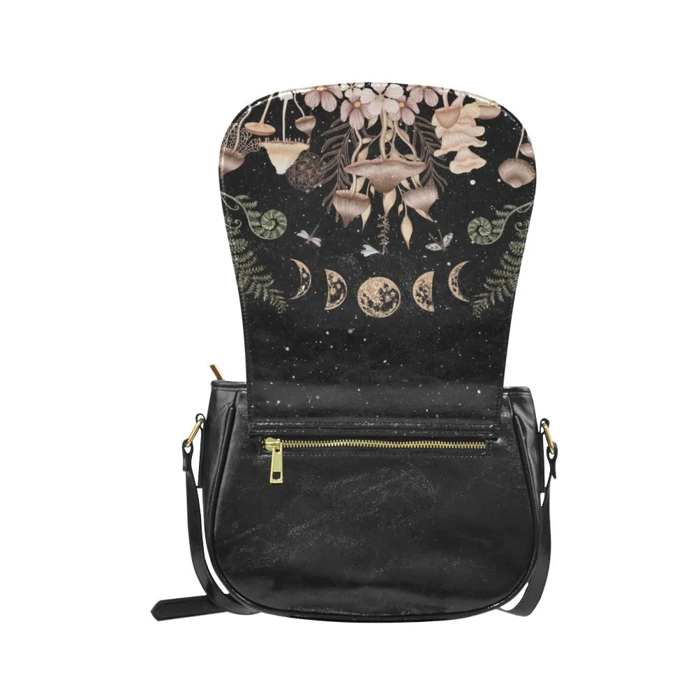 Mushrooms Moon Phases Neutrals Saddle Bag Purse