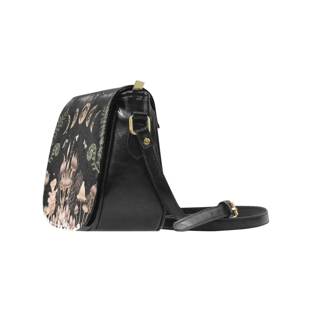Mushrooms Moon Phases Neutrals Saddle Bag Purse