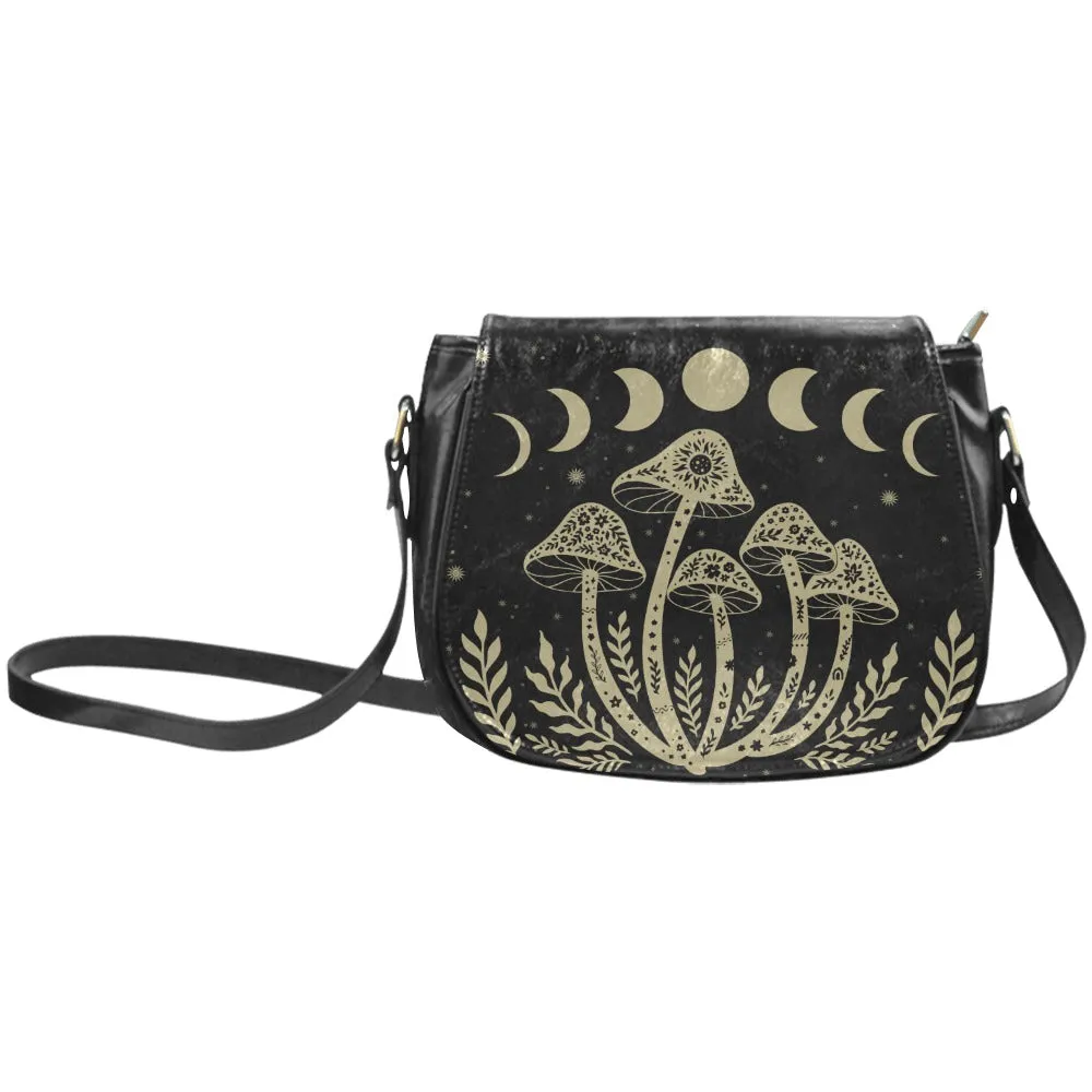 Mystic Mushrooms & Moon Phases Saddle Bag Purse