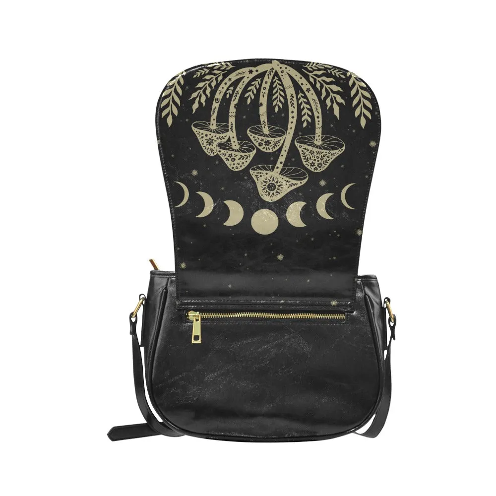 Mystic Mushrooms & Moon Phases Saddle Bag Purse