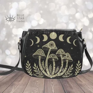 Mystic Mushrooms & Moon Phases Saddle Bag Purse