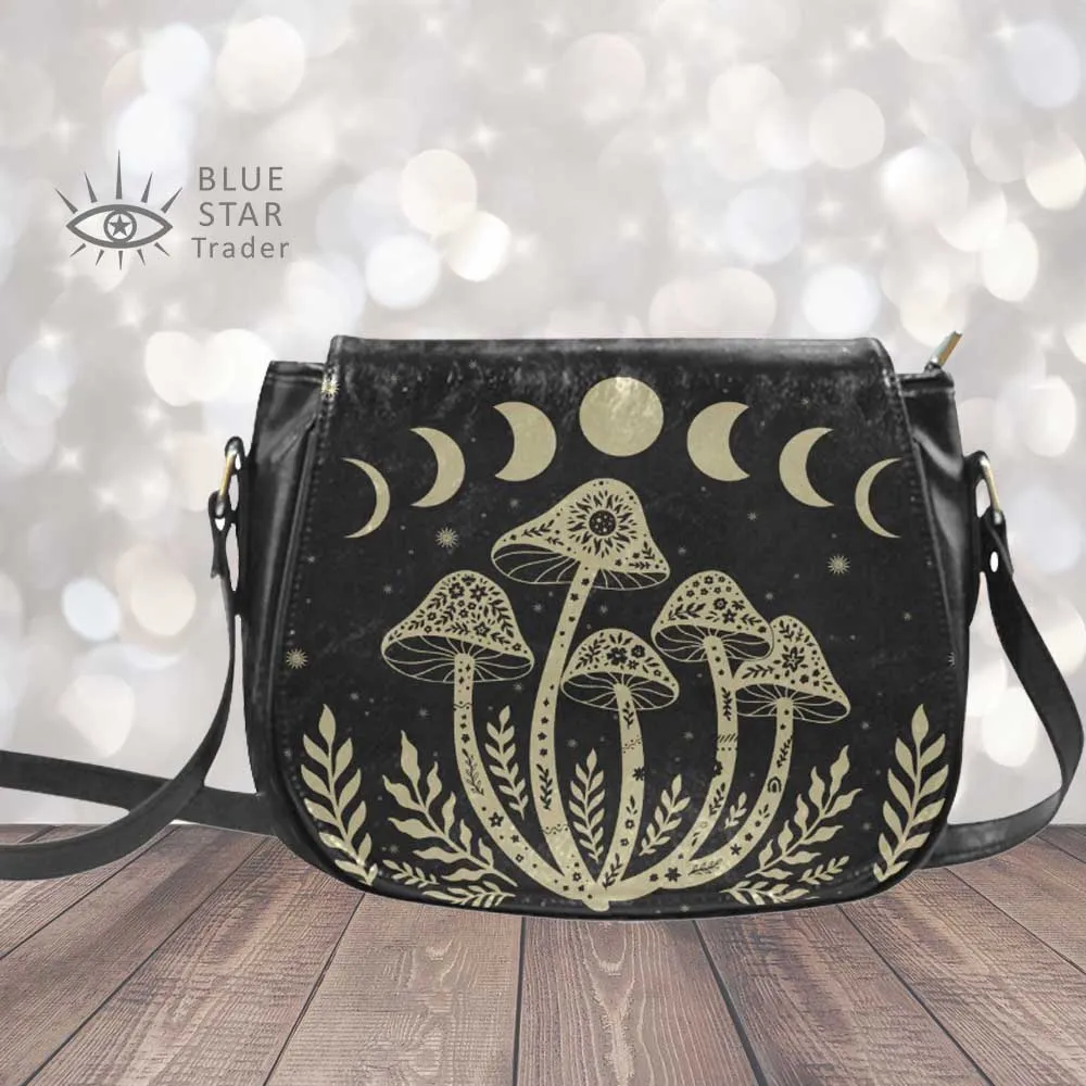 Mystic Mushrooms & Moon Phases Saddle Bag Purse