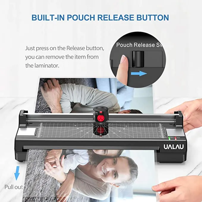 New, box is damaged contents are perfect! 13 Inches Laminator Machine for A3 A4 A6, UALAU 7 in 1 Thermal Laminator with 20 Laminating Pouches, Paper Trimmer, Corner Rounder, Photo Frame for Home School Office Use By UALAU