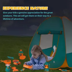 New Kids Camping Tent Set Toys,20 PCS Pop Up Play Tent with Kids Camping Gear Set Pretend Play Camping Tools Adventure Set for Toddlers Boys Girls