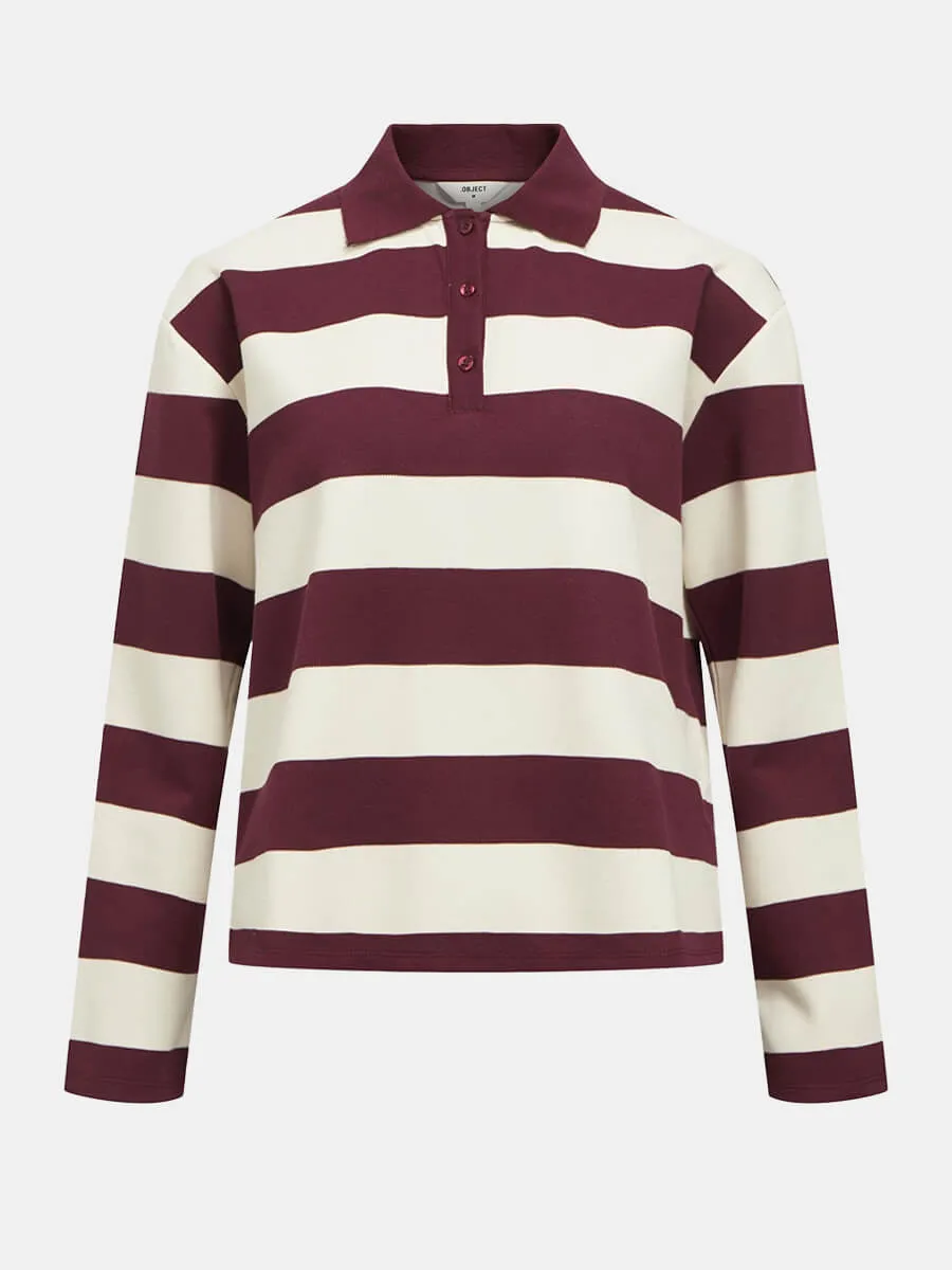 OBJMillie Striped Polo Shirt - Cabernet