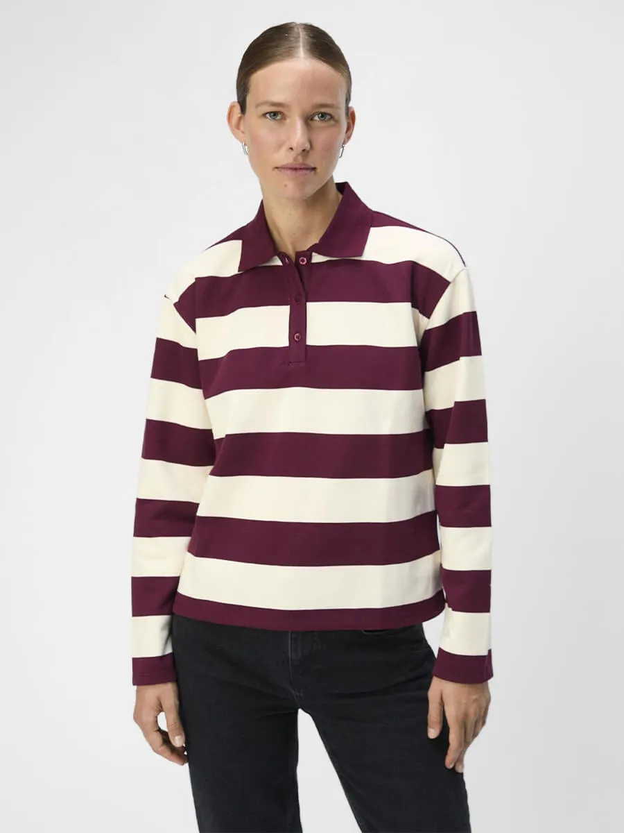 OBJMillie Striped Polo Shirt - Cabernet