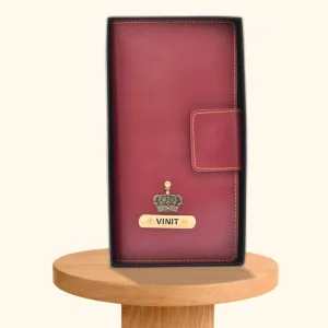 Personalized Travel Wallet (Buttoned) - Wine