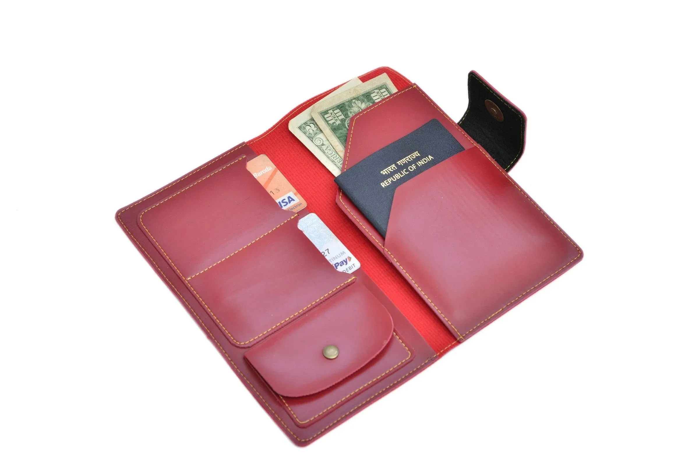 Personalized Travel Wallet (Buttoned) - Wine