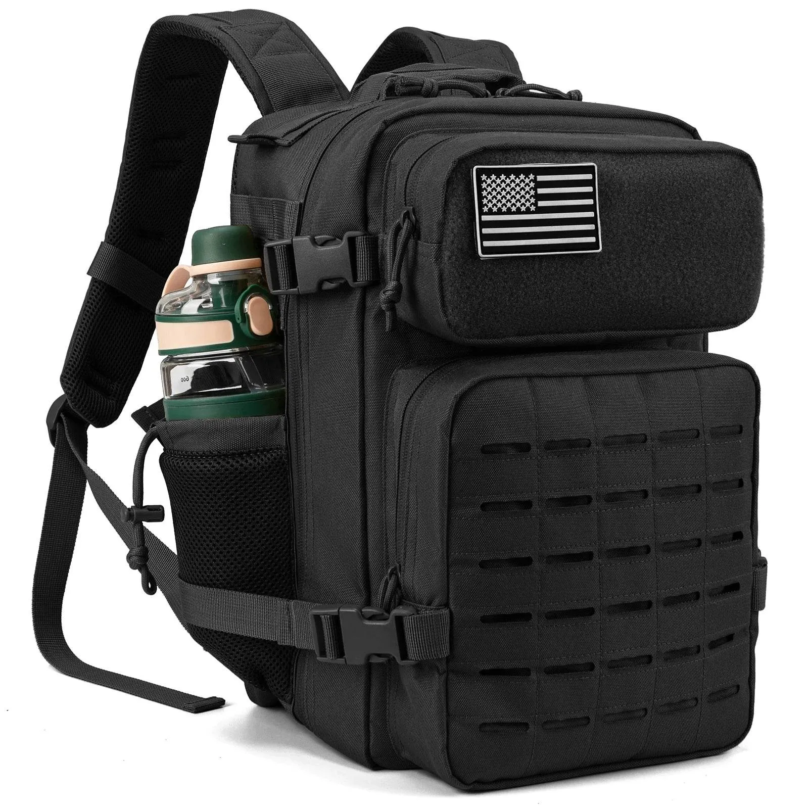 QT&QY 25L Military Tactical Backpack Army Bag MOLLE Backpack GYM EDC Outdoor Hiking Rucksack Witch Bottle Holder