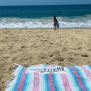 "Adventure" - Rose/Blue Throw - Falza Mexican Blanket