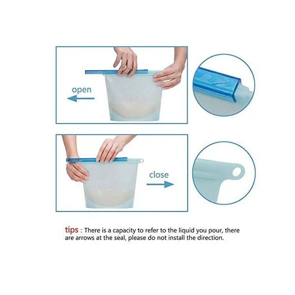 Re-usable Silicon Food Storage Zip Locks (Blue, 1000 ml)