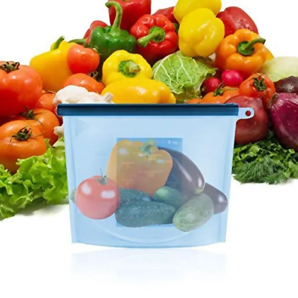Re-usable Silicon Food Storage Zip Locks (Blue, 1000 ml)