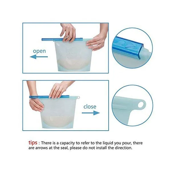 Re-usable Silicon Food Storage Zip Locks (Blue, 1500 ml)