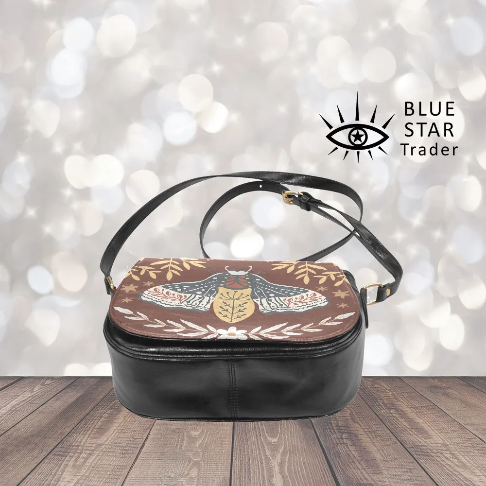 Retro Brown Moth Purse, Vegan Saddle Bag Purse Crossbody Bag