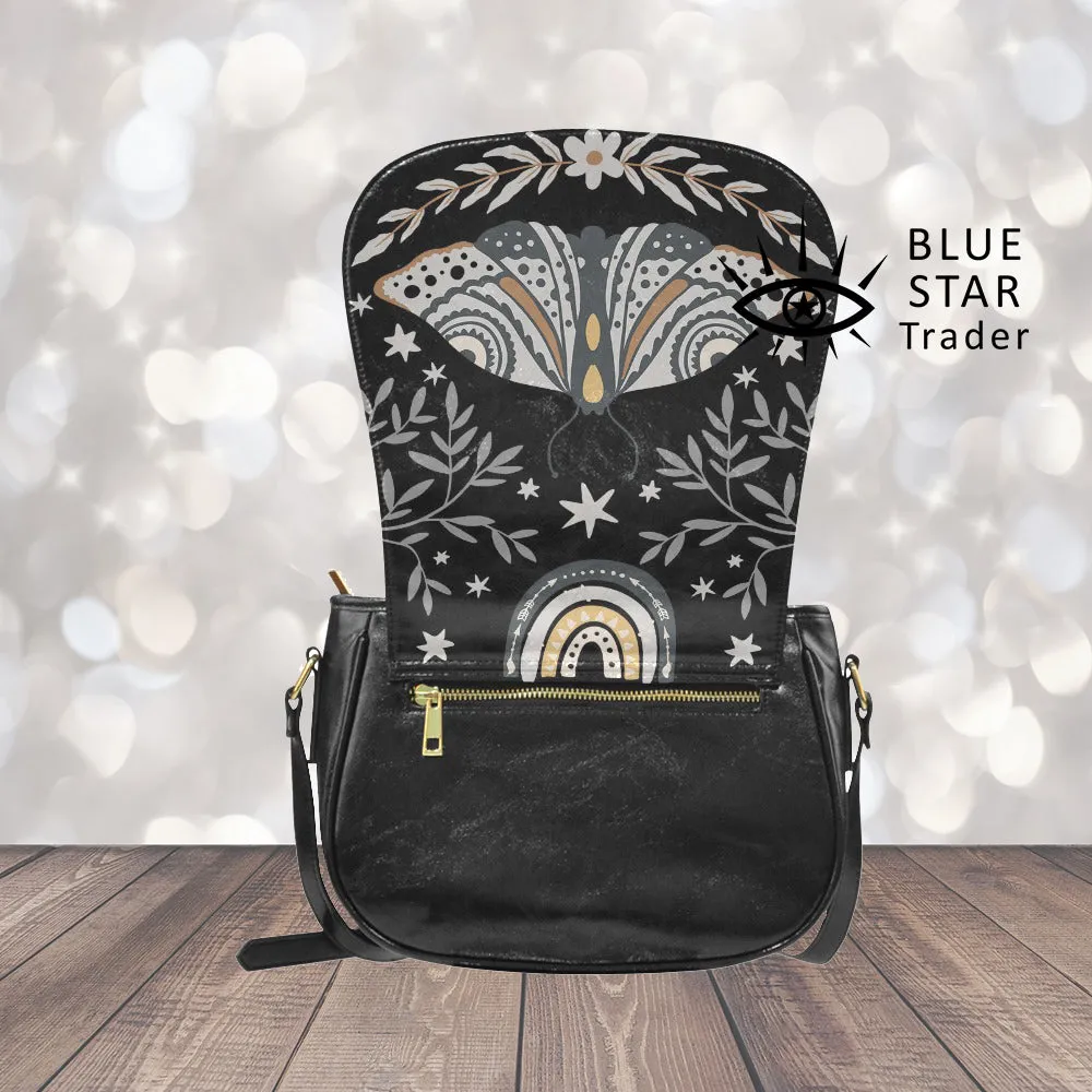 Retro Butterfly Purse, Vegan Saddle Bag Crossbody Bag