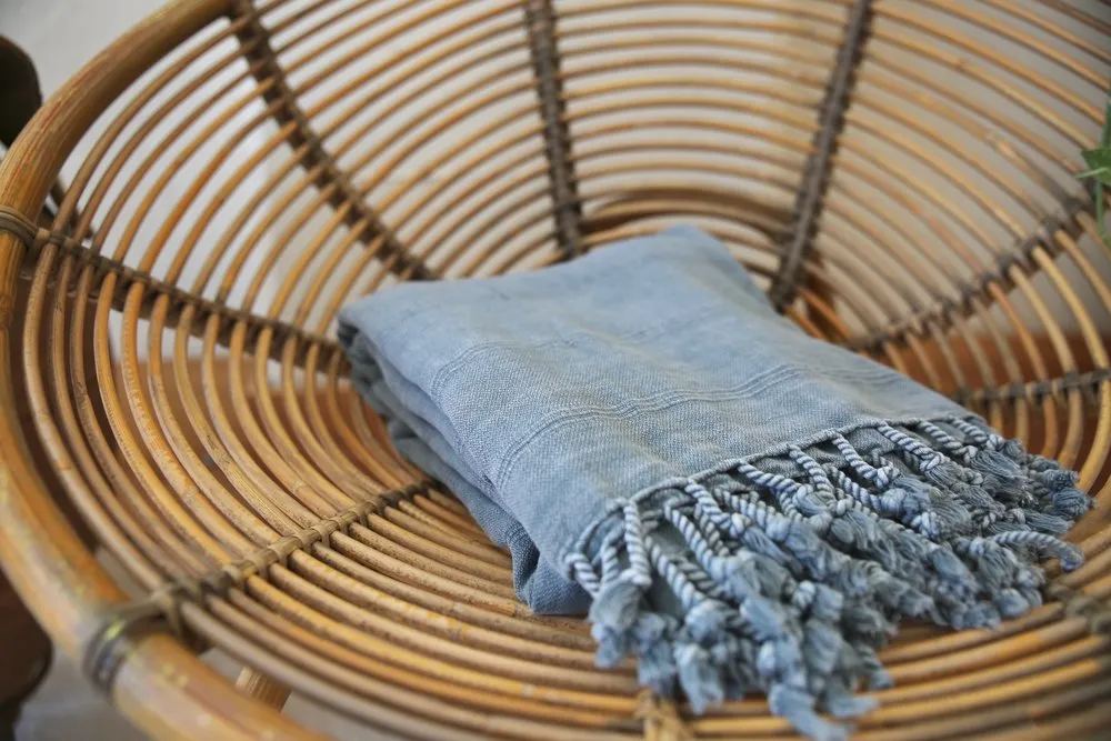 Rustic Large Pestemal Throw in Faded Blue