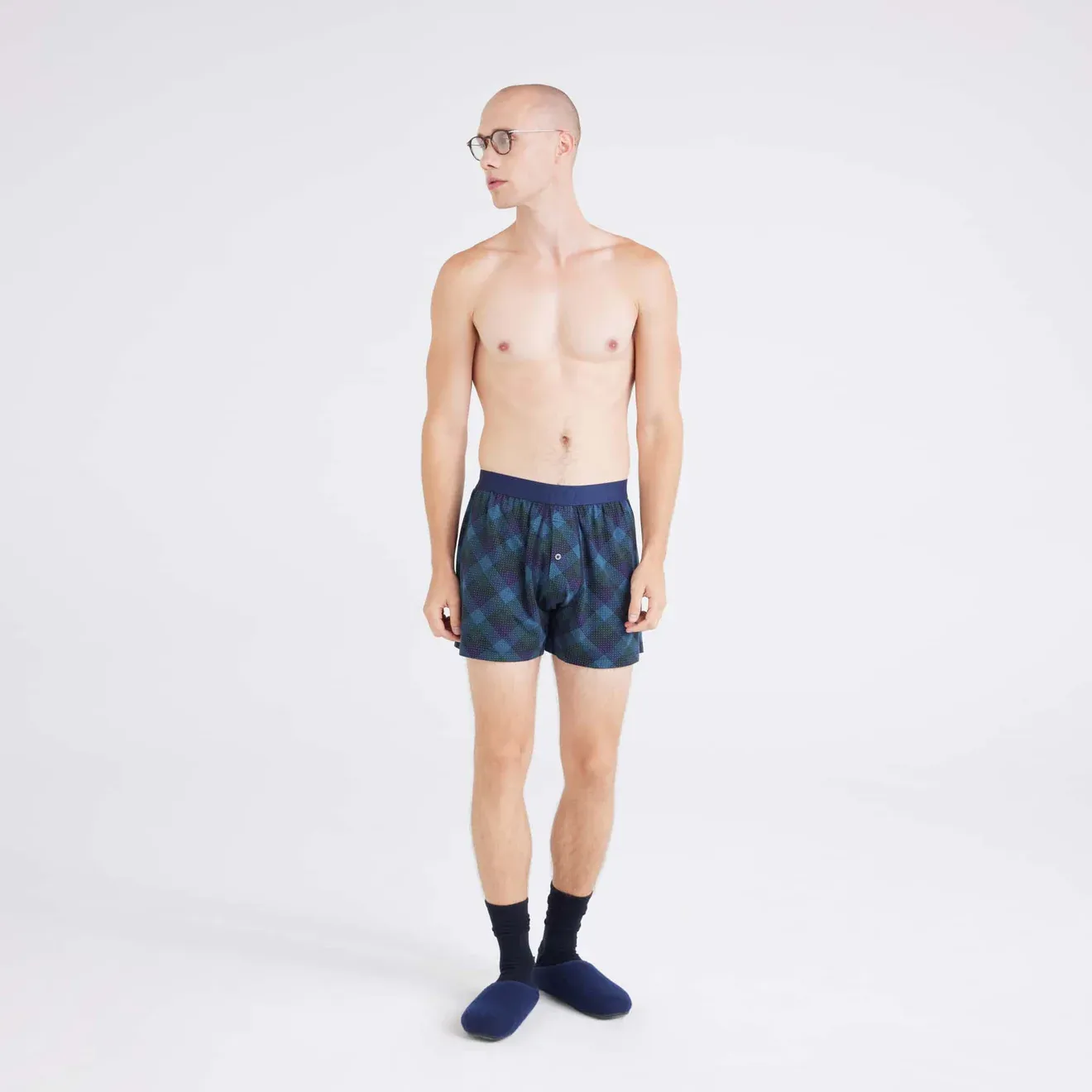 Saxx Droptemp Cooling Sleep Loose Boxer - Bison Check-Maritime