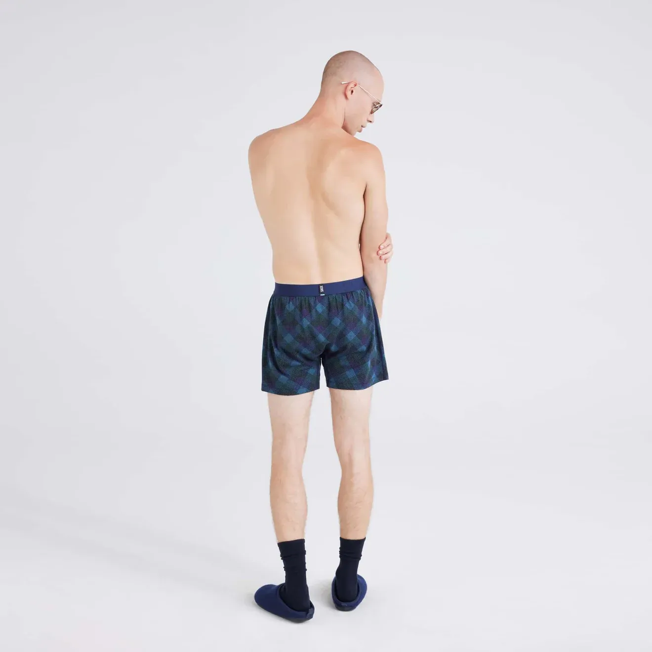 Saxx Droptemp Cooling Sleep Loose Boxer - Bison Check-Maritime
