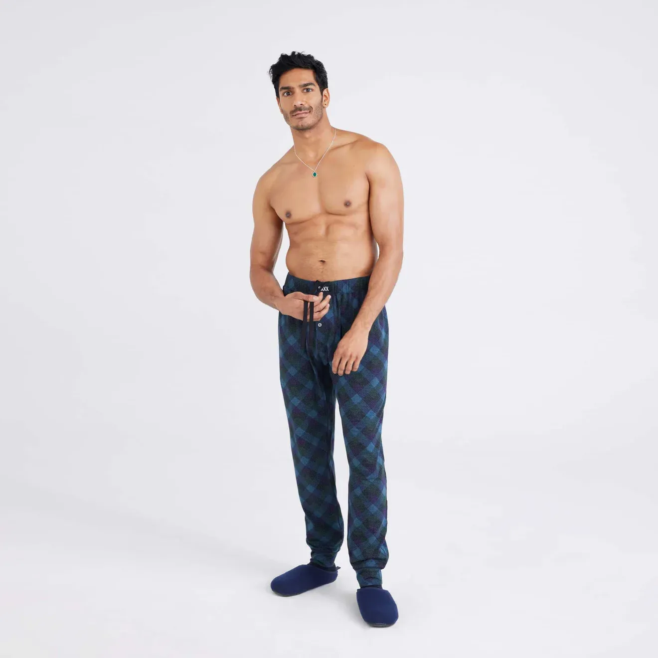 Saxx Droptemp Cooling Sleep Pants - Bison Check-Maritime