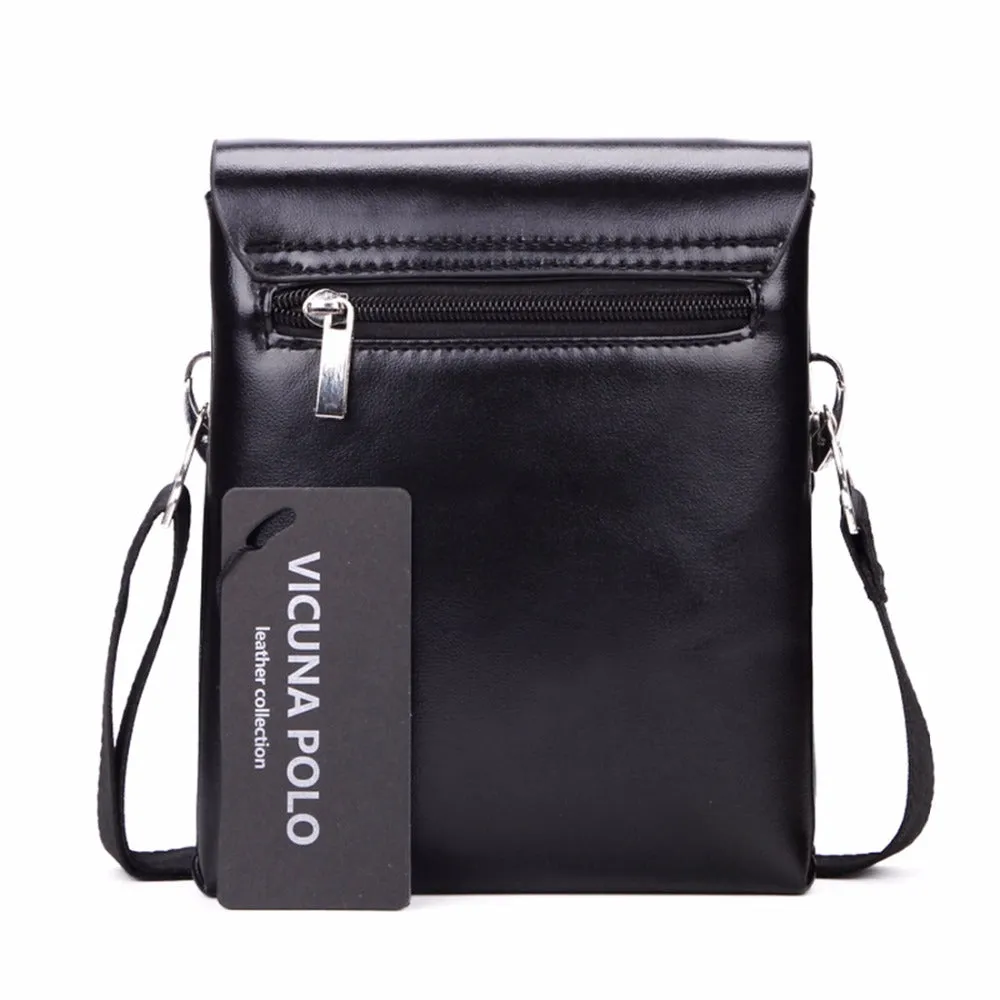 Solid Double Pocket Soft Leather Men's Messenger Bag