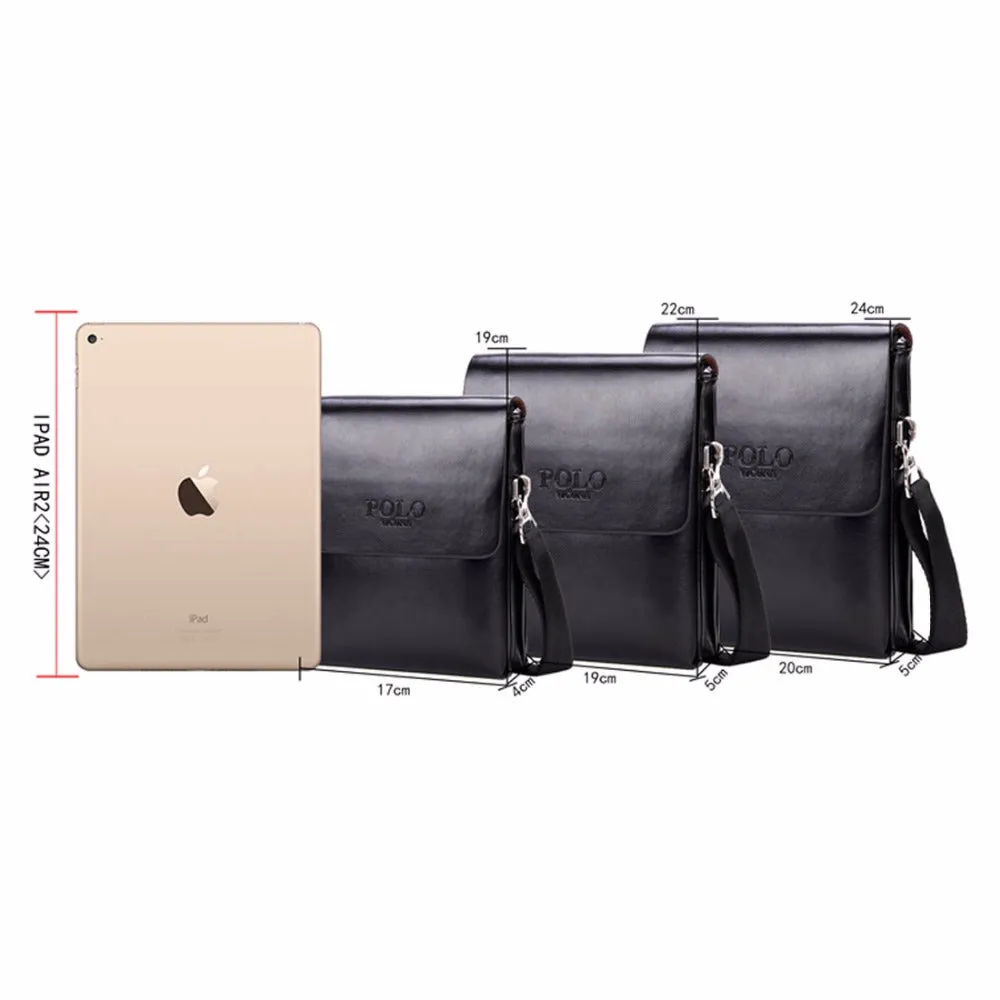 Solid Double Pocket Soft Leather Men's Messenger Bag