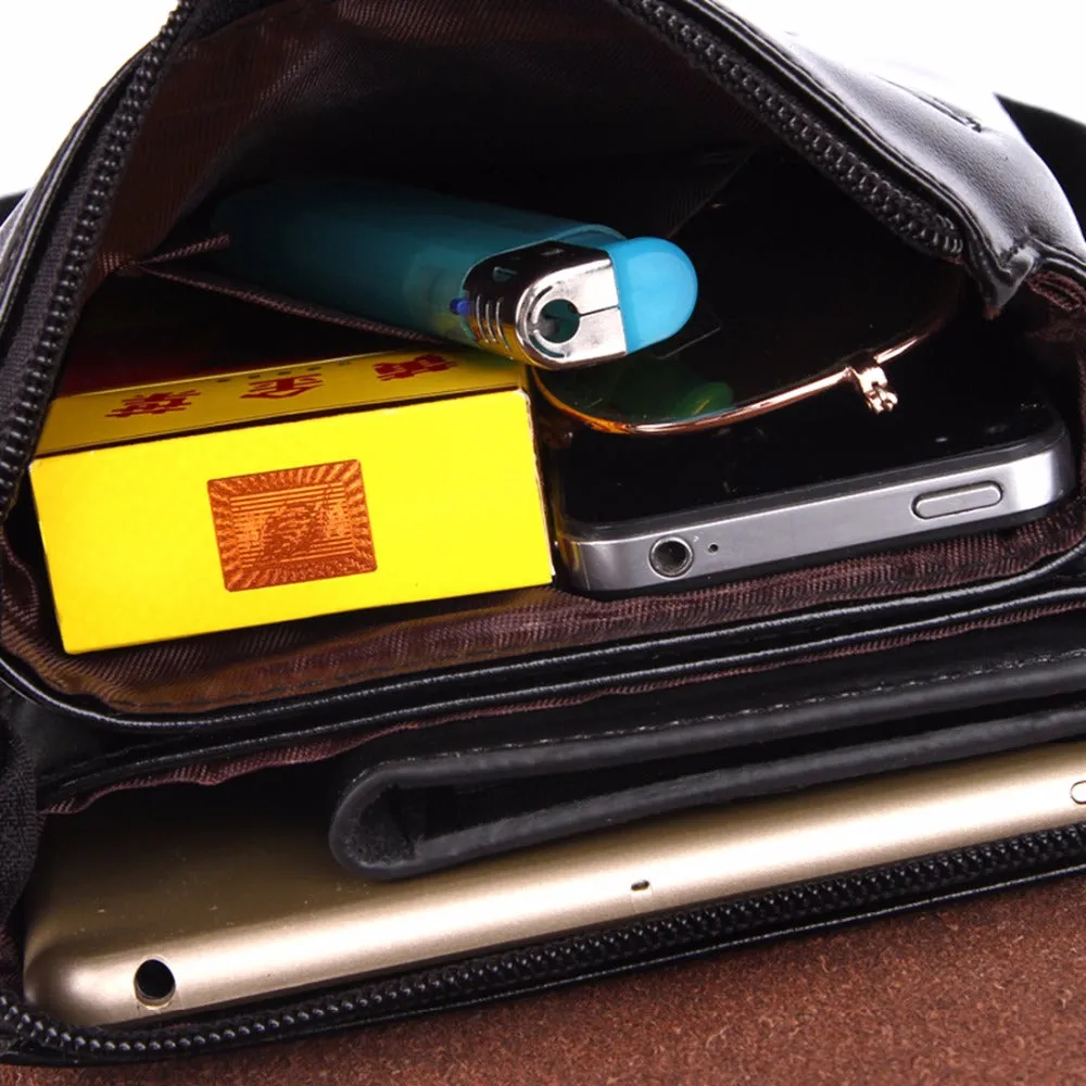 Solid Double Pocket Soft Leather Men's Messenger Bag