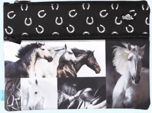 Spencil A4 Twin Zip Pencil Case-Black & White Horses