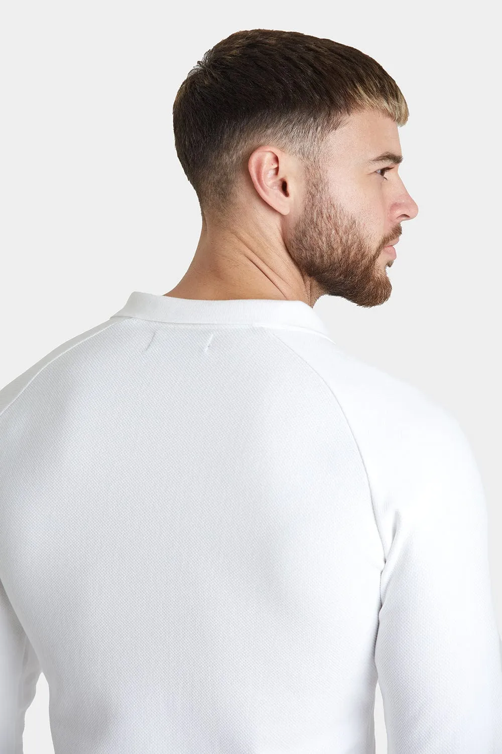 Textured Open Collar Polo in White