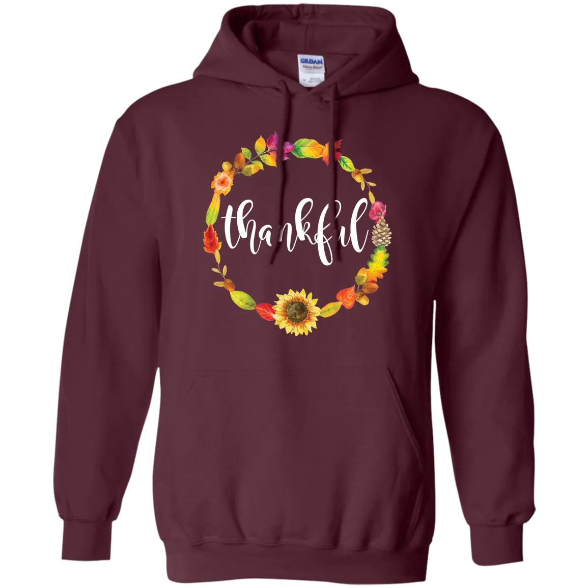 Thankful Floral Wreath Hoodie - Embrace Gratitude in Cozy Style