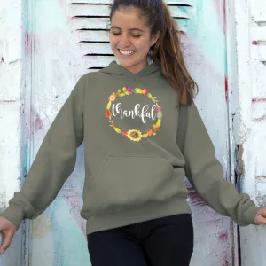 Thankful Floral Wreath Hoodie - Embrace Gratitude in Cozy Style