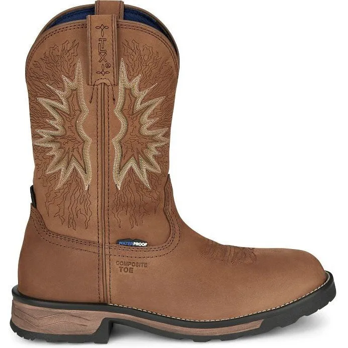 Tony Lama Men's Boom 11" Comp Toe WP Western Work Boot- Brown- TW3413