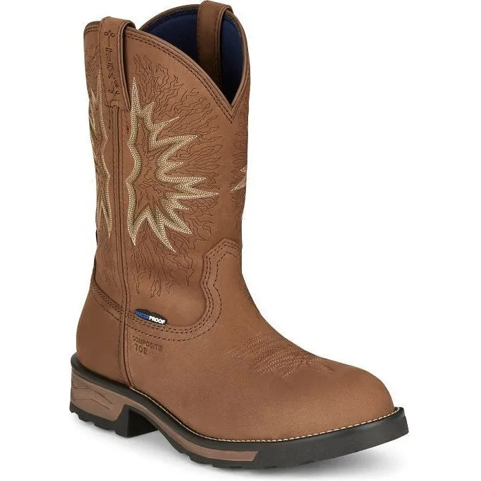 Tony Lama Men's Boom 11" Comp Toe WP Western Work Boot- Brown- TW3413