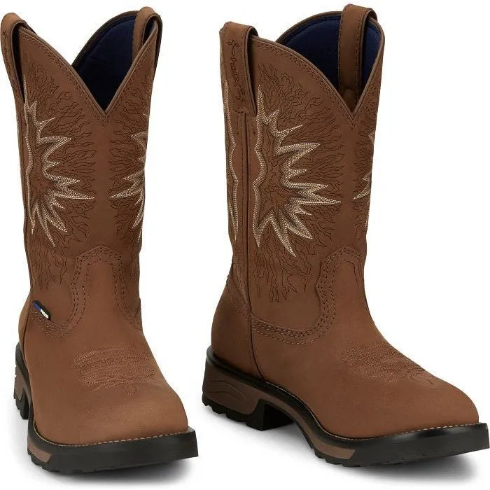 Tony Lama Men's Boom 11" Round Toe Pull On WP Western Work Boot -Brown- TW3414