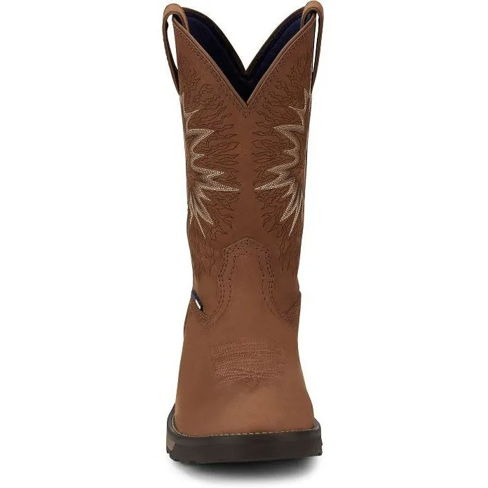 Tony Lama Men's Boom 11" Round Toe Pull On WP Western Work Boot -Brown- TW3414