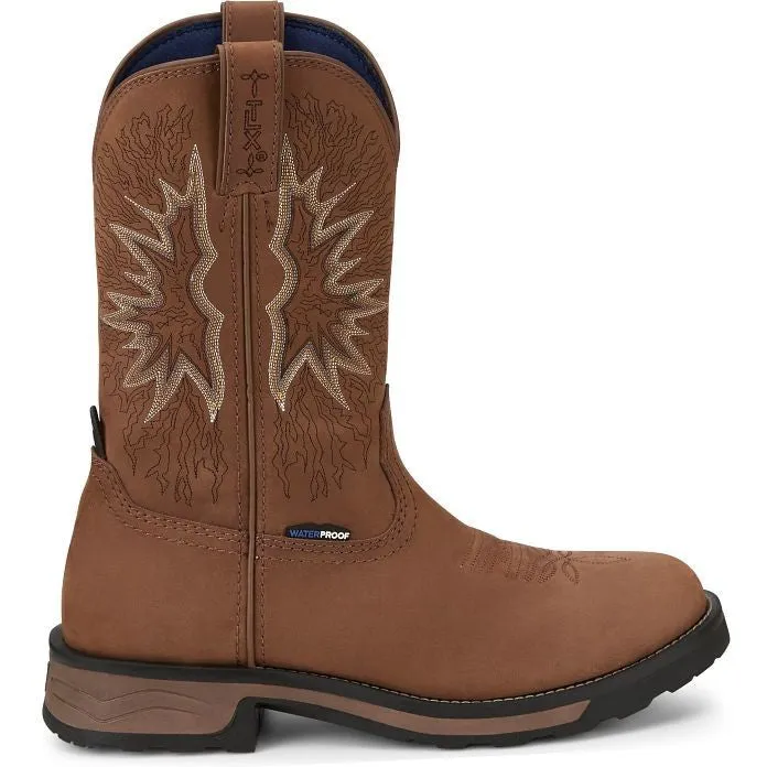 Tony Lama Men's Boom 11" Round Toe Pull On WP Western Work Boot -Brown- TW3414