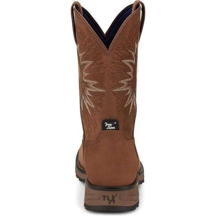 Tony Lama Men's Boom 11" Round Toe Pull On WP Western Work Boot -Brown- TW3414