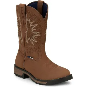 Tony Lama Men's Boom 11" Round Toe Pull On WP Western Work Boot -Brown- TW3414