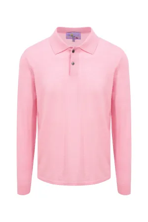 Unisex Pink Cashmere Long Sleeve Polo Shirt