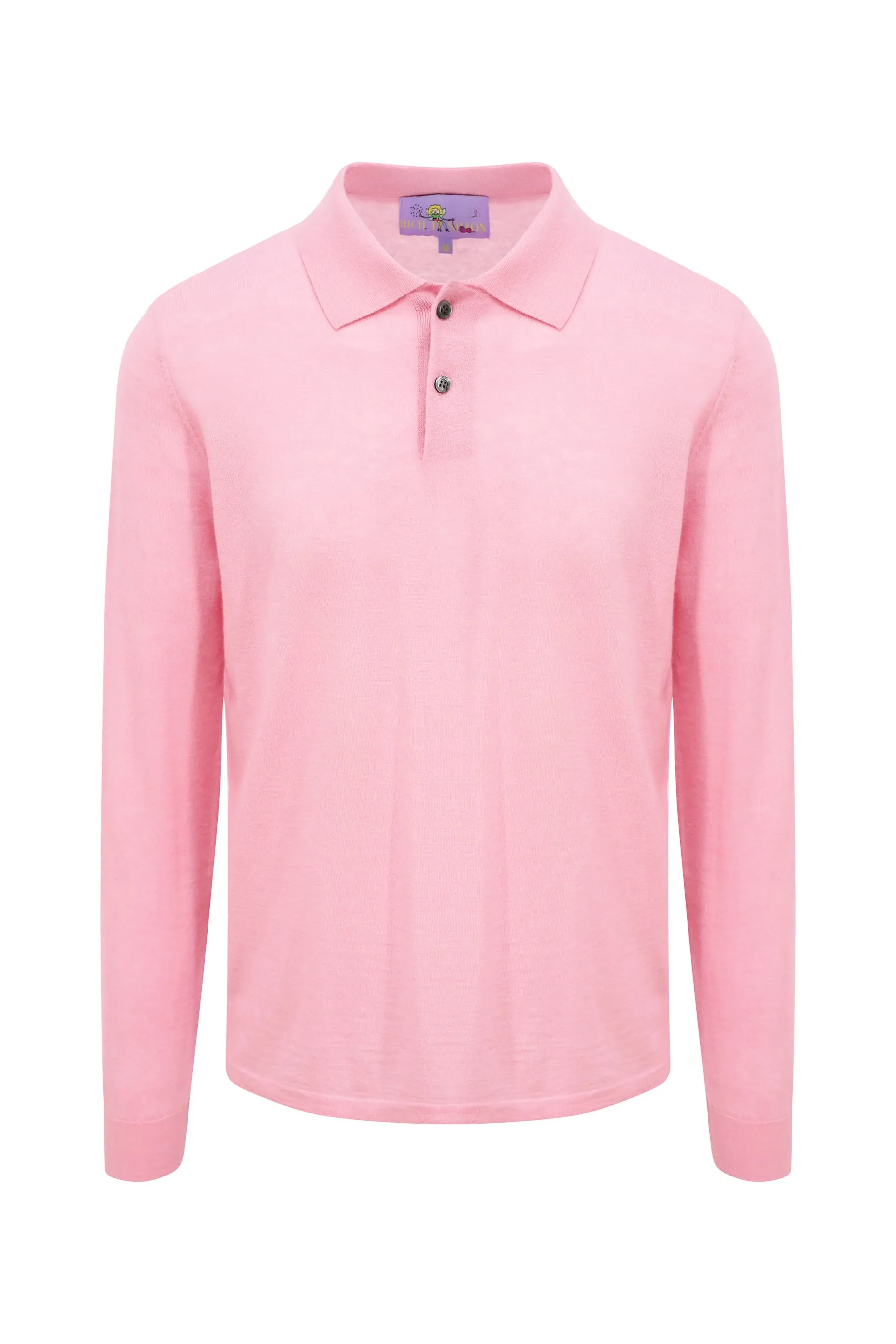 Unisex Pink Cashmere Long Sleeve Polo Shirt