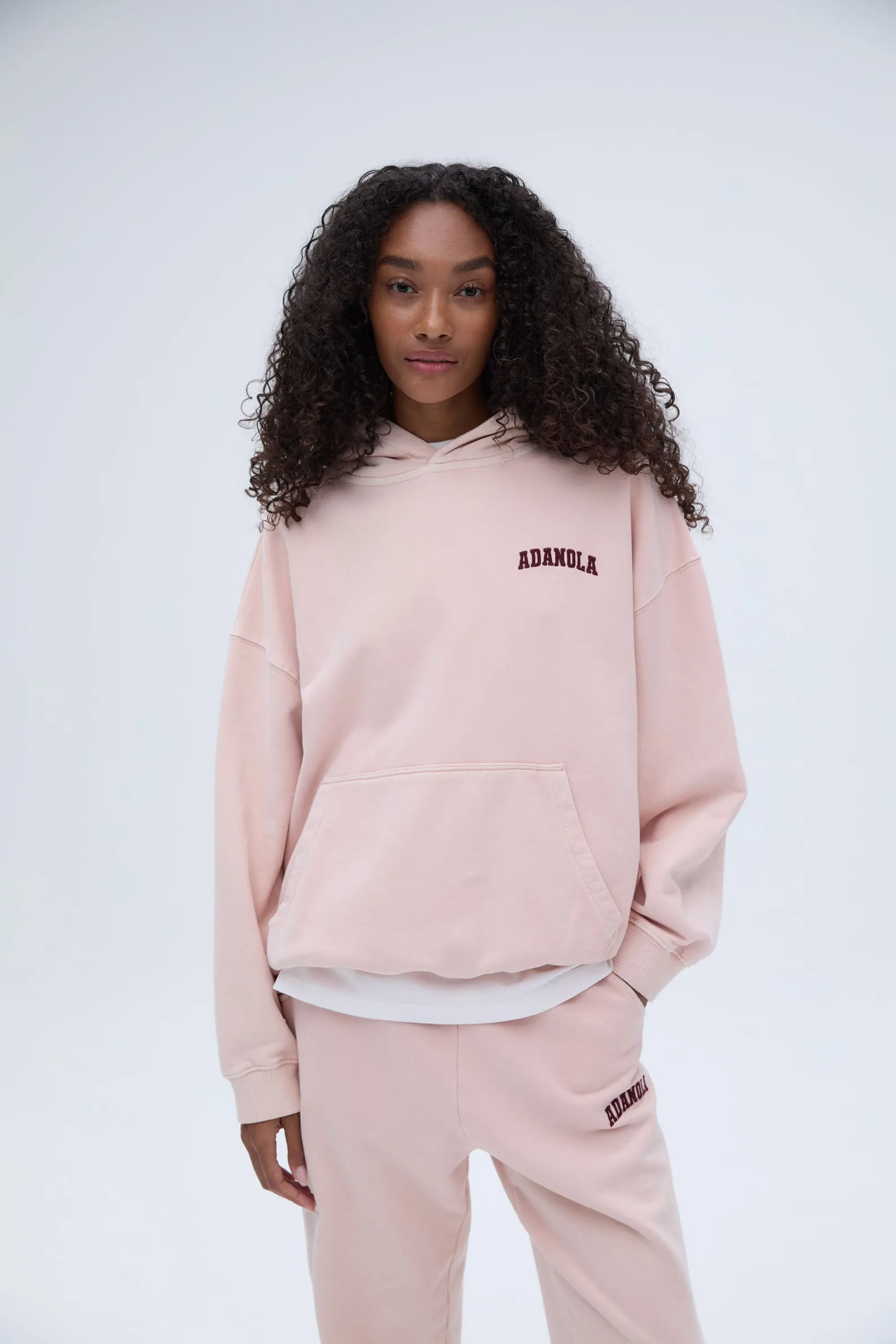 Varsity Washed Oversized Hoodie - Blush Pink/Burgundy