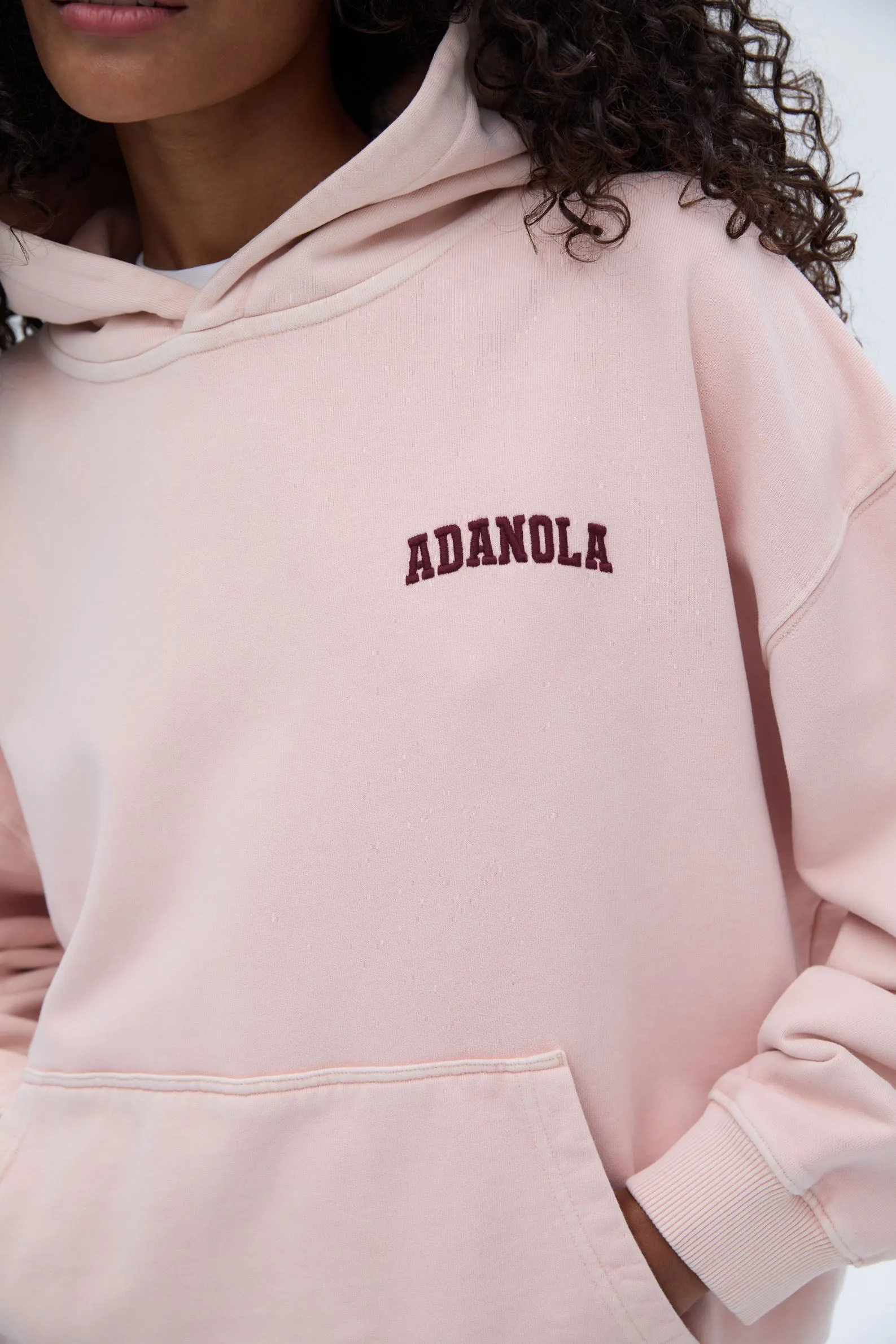 Varsity Washed Oversized Hoodie - Blush Pink/Burgundy