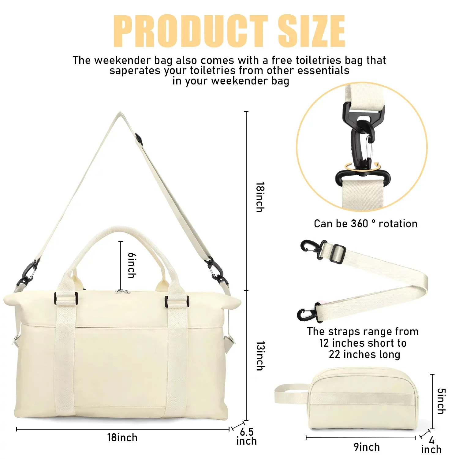 Weekenders Bags for Women, Travel Bag for Fashion, Carry on Gym Bag, Waterproof, Black
