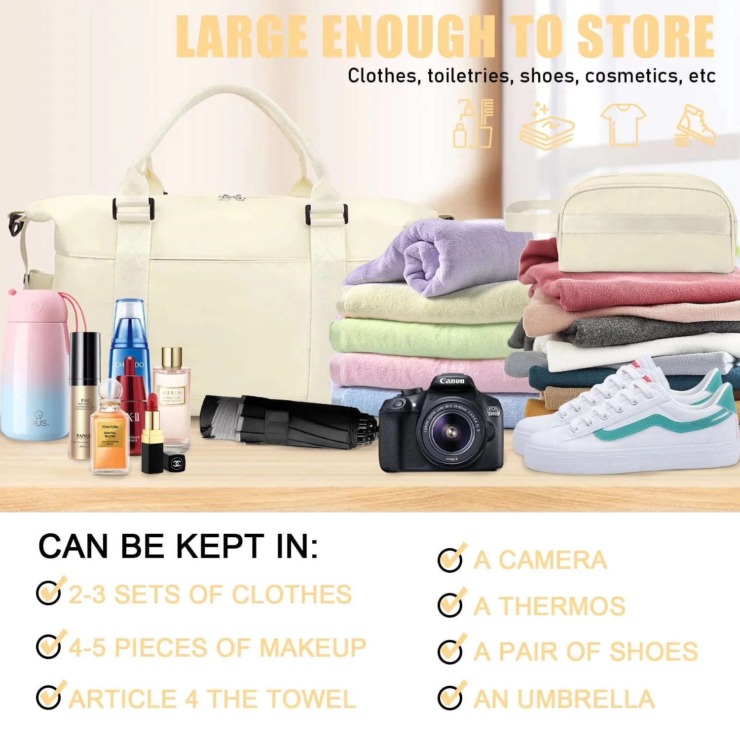Weekenders Bags for Women, Travel Bag for Fashion, Carry on Gym Bag, Waterproof, Black