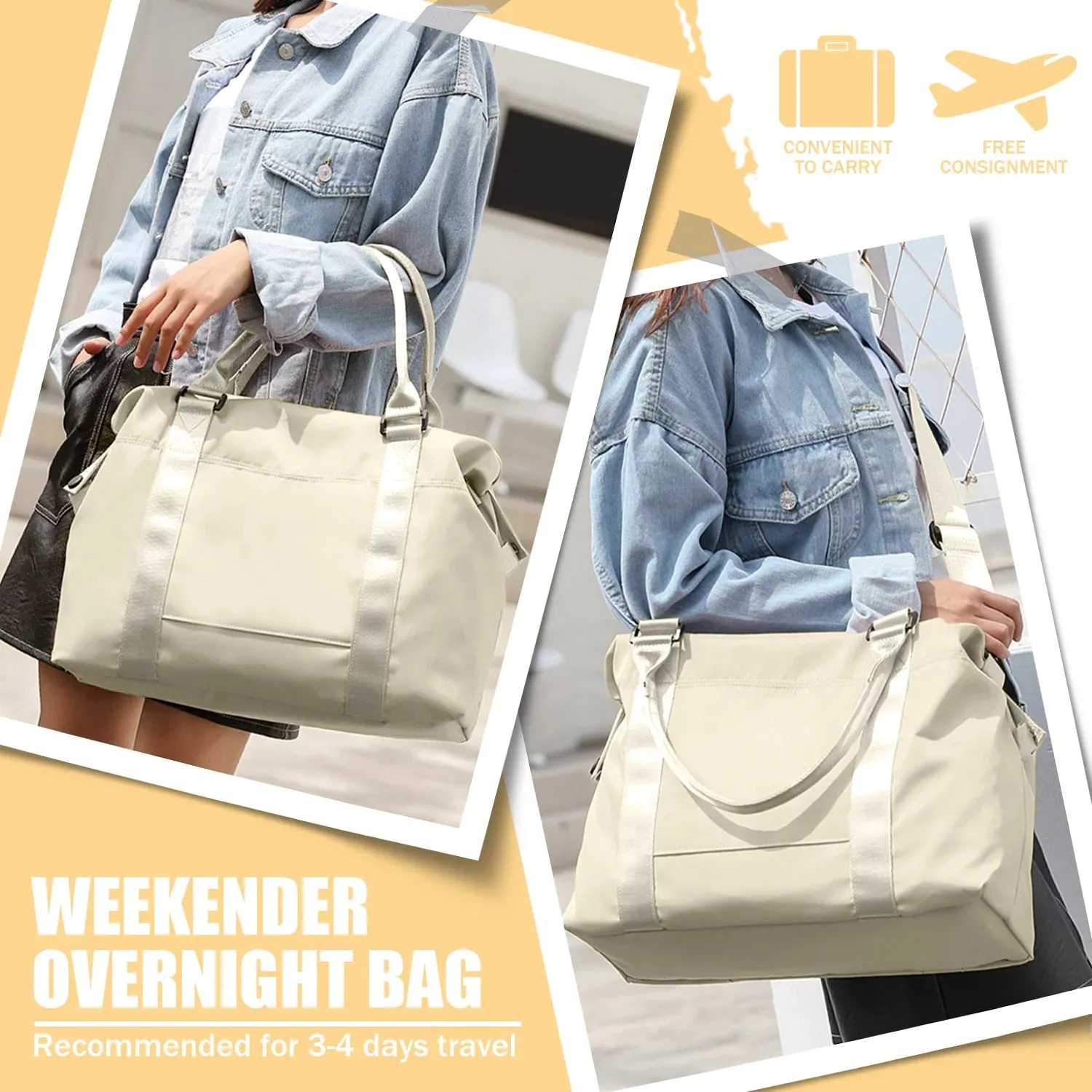 Weekenders Bags for Women, Travel Bag for Fashion, Carry on Gym Bag, Waterproof, Black